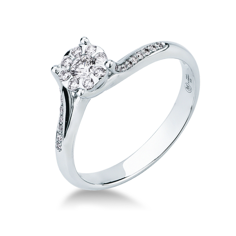 Anello effetto Solitario grande con diamanti sul gambo ct 0.27 G