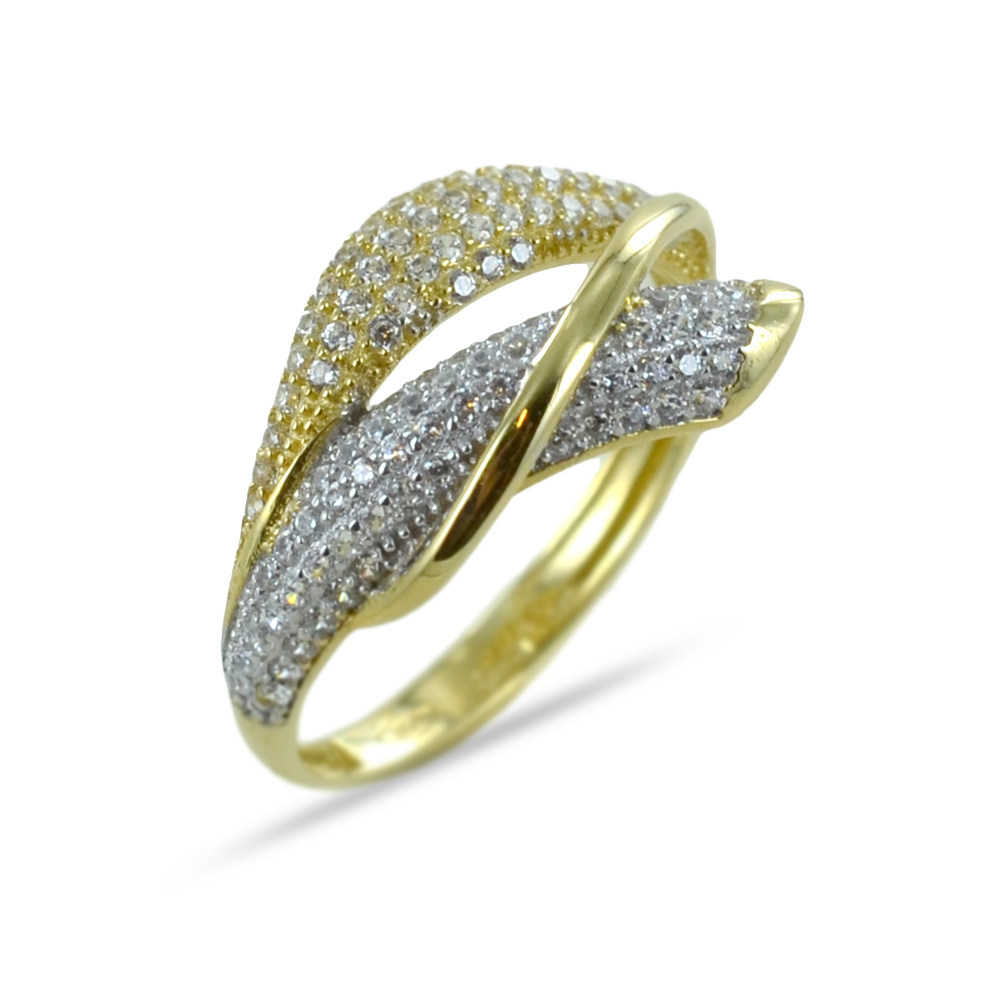 Anello pave con zirconi in oro giallo