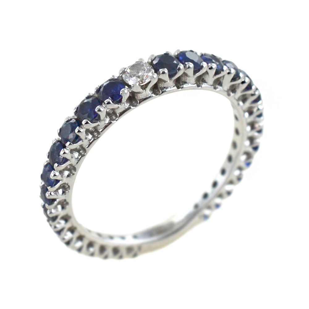 Anello fedina Eternity a scalare in oro con Zaffiri e diamante 