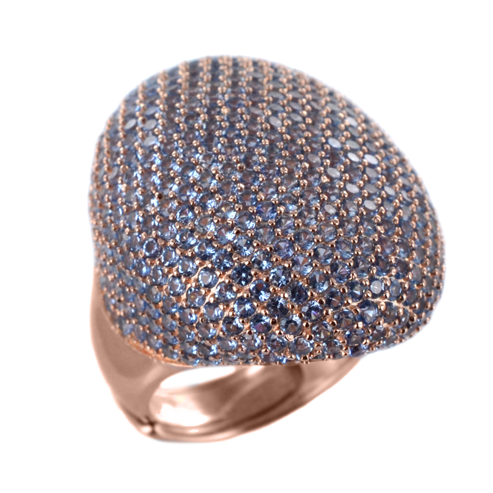 Anello grande in argento rosa tempestato da zirconi a pave 