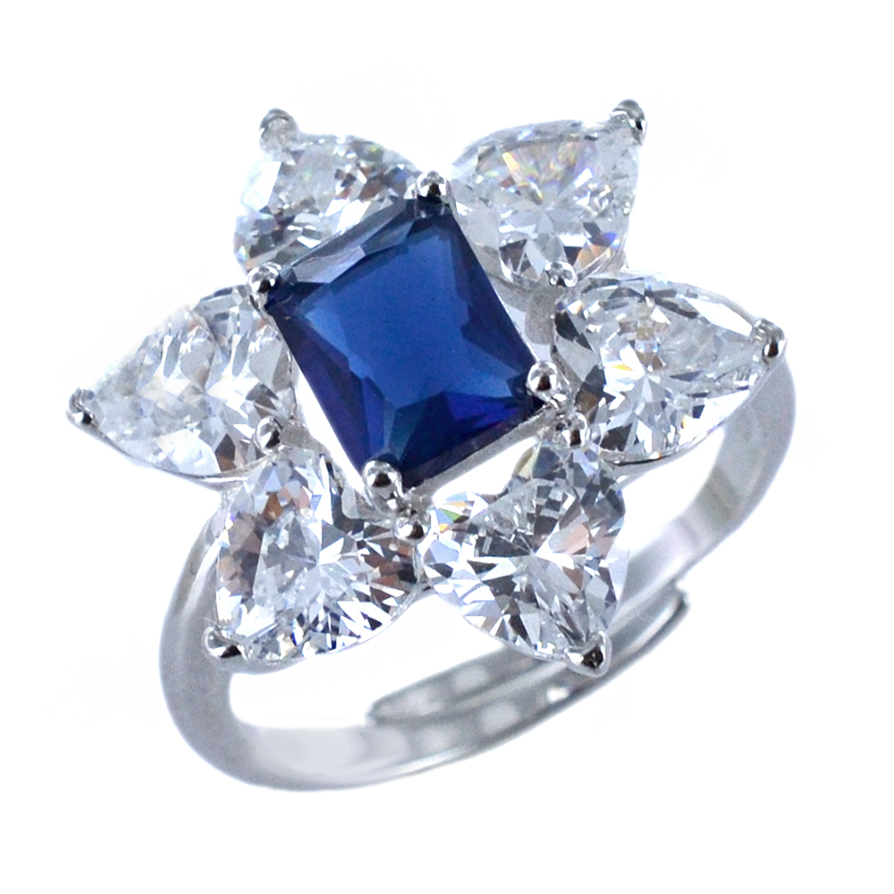 Anello in argento a fiore zircone Zaffiro