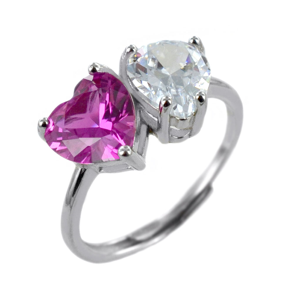 Anello in argento con zircone cuore rosa e goccia io e te