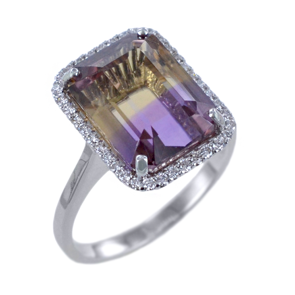 Anello in oro con Ametrino taglio rettangolare e Diamanti 