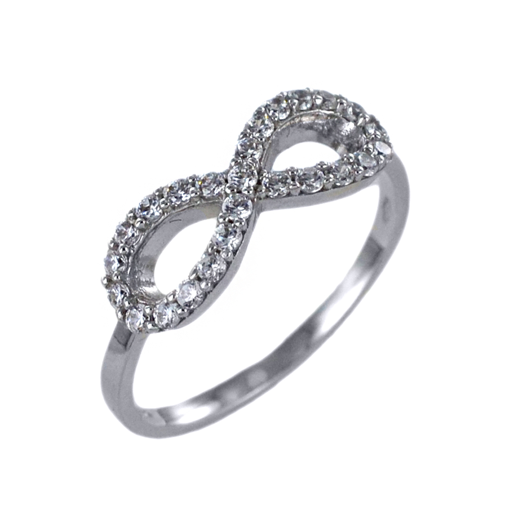Anello in oro con infinito traforato e zirconi bianchi