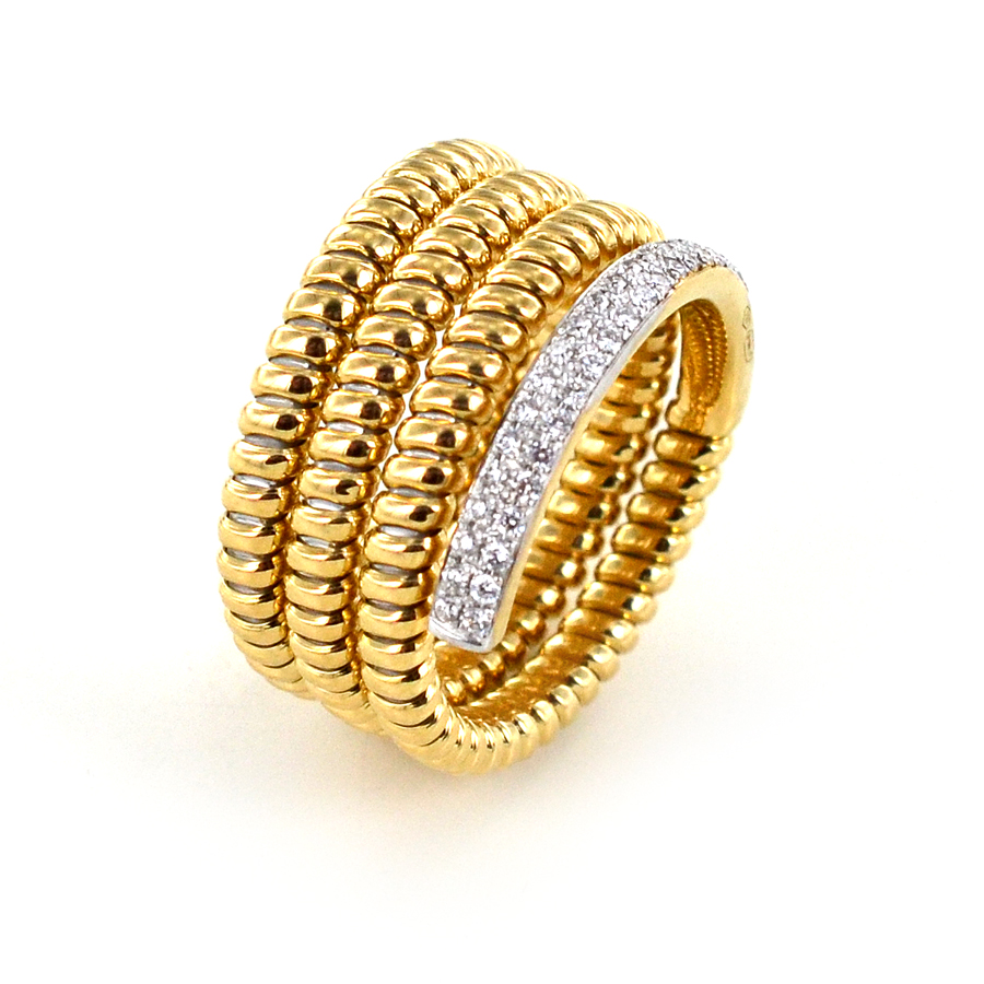 Anello in oro e diamanti a fasce tubo gas