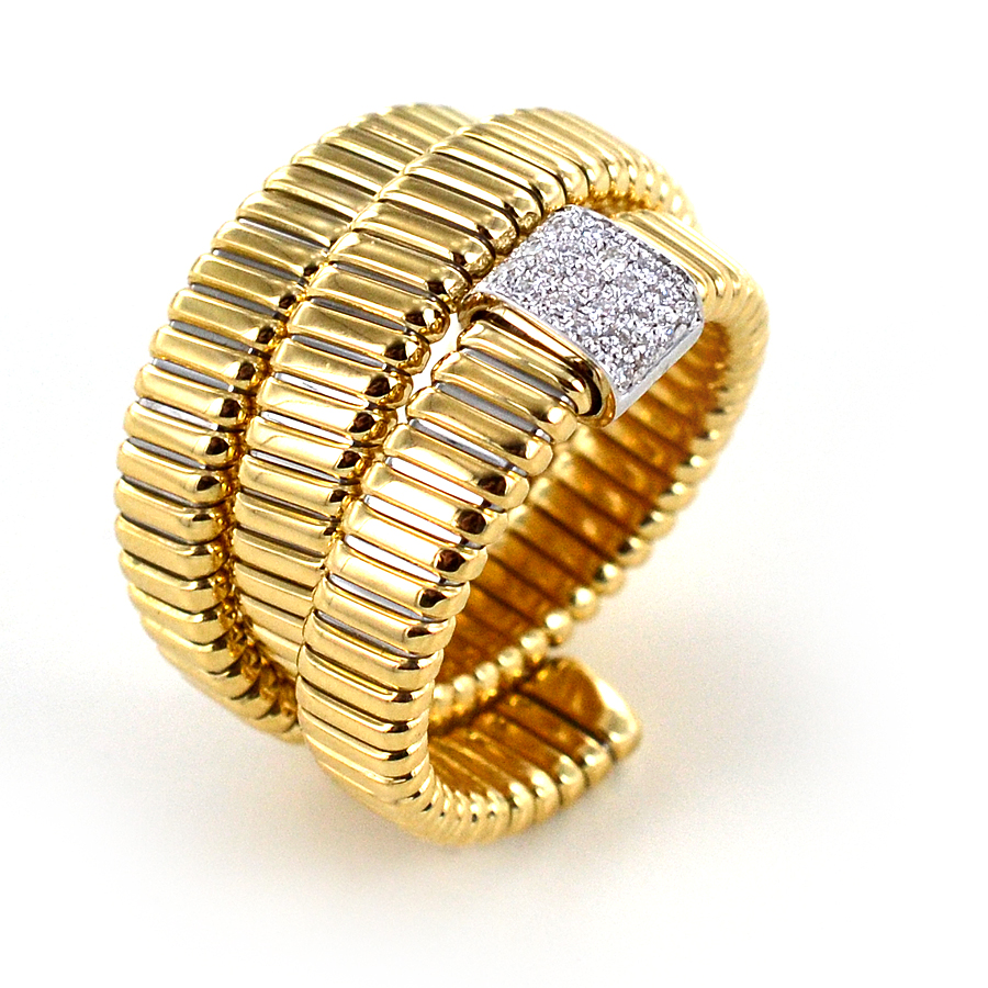 Anello in oro e diamanti a fasce tubo gas