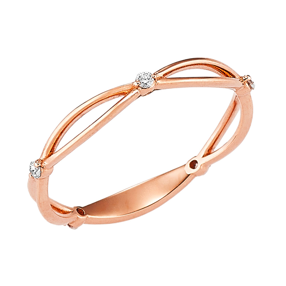 Anello in oro rosa a fasce fantasia con diamanti