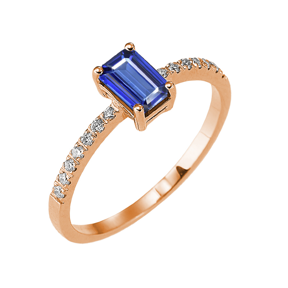 Anello in oro rosa con Zaffiro taglio ottagonale e Diamanti 