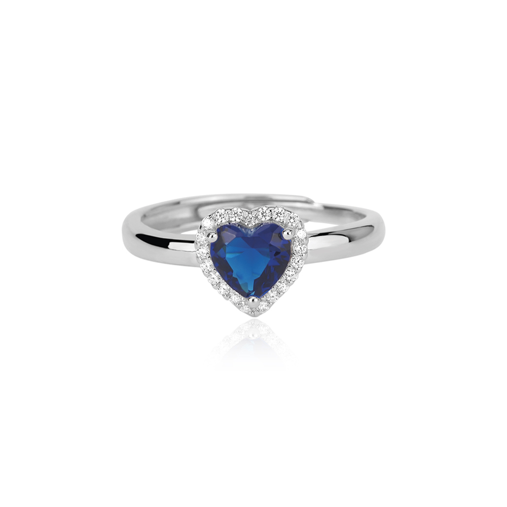 Anello Mabina Donna a forma di cuore in argento con vetro color zaffiro e zirconi 