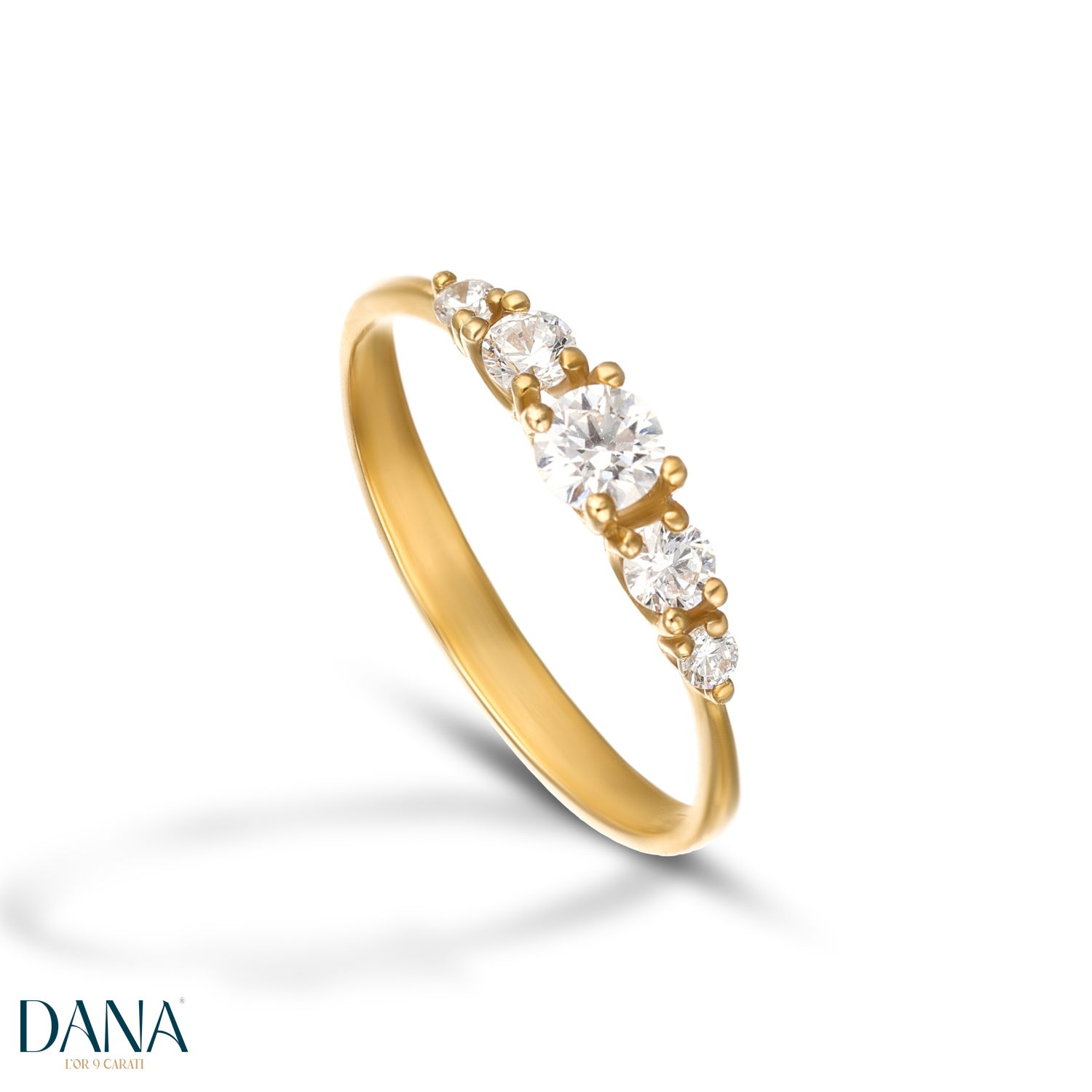 Anello riviera a scalare con zirconi in oro giallo 9 kt