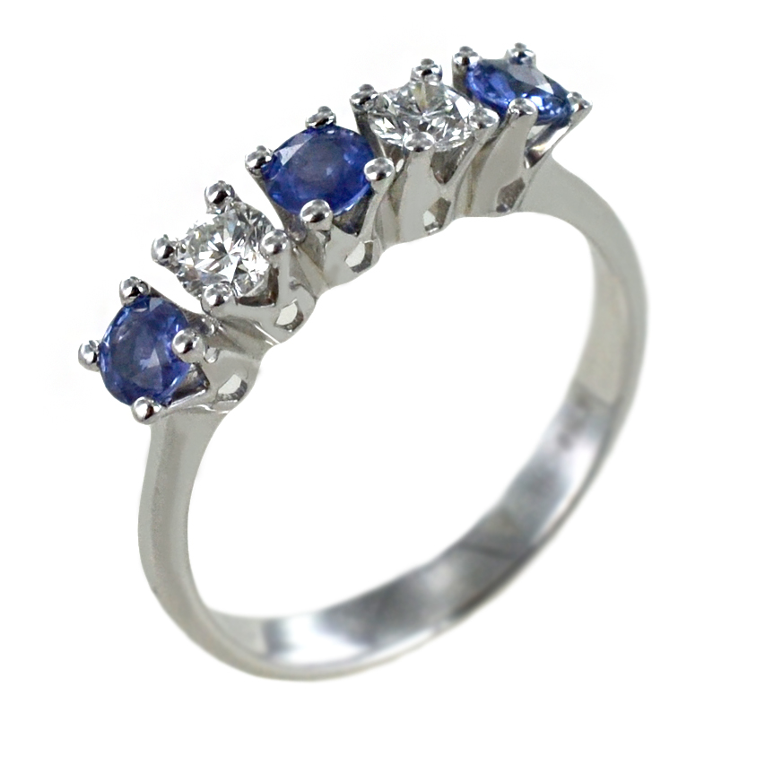 Anello Riviera Zaffiri e Diamanti alternati 