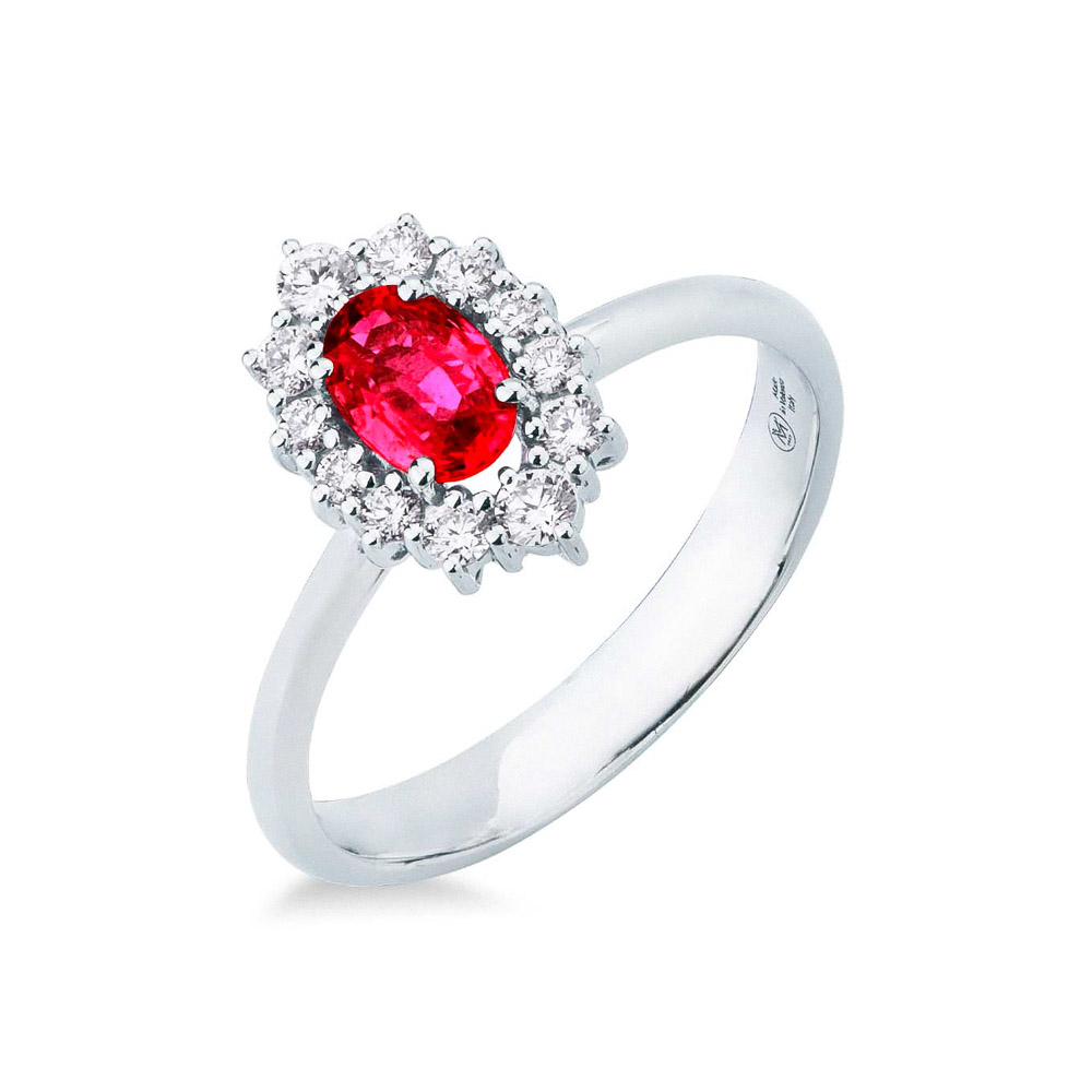 Anello Rosetta con Rubino centrale e contorno di diamanti