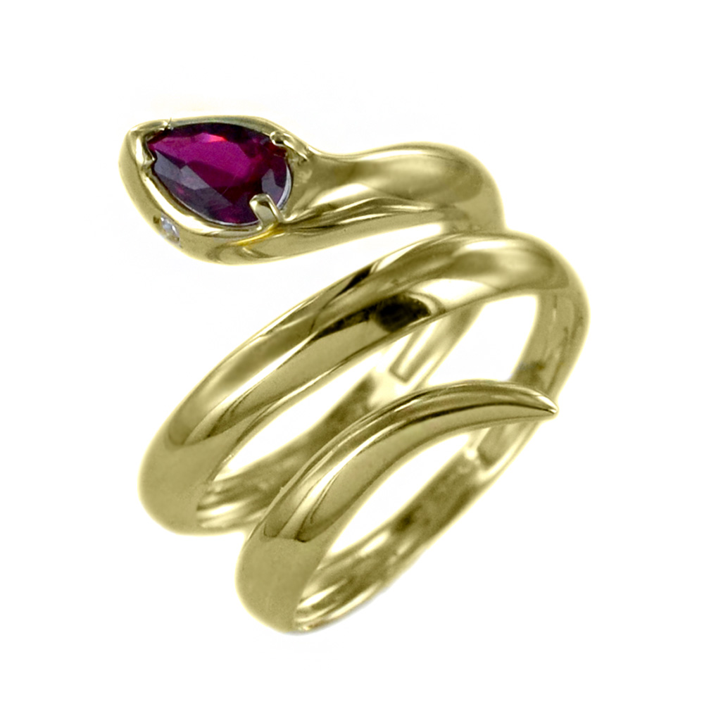 ANELLO SERPENTINA DA DONNA IN ORO GIALLO CON PIETRA ROSSA