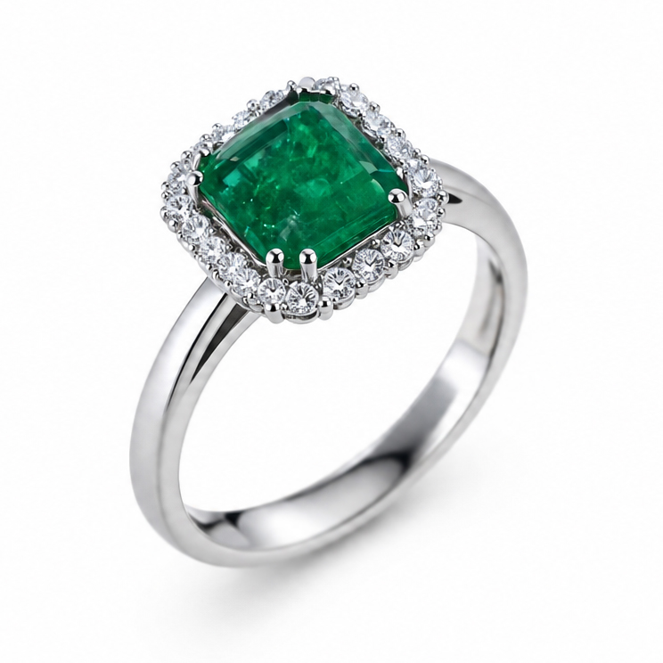 Anello Smeraldo e contorno di Diamanti 