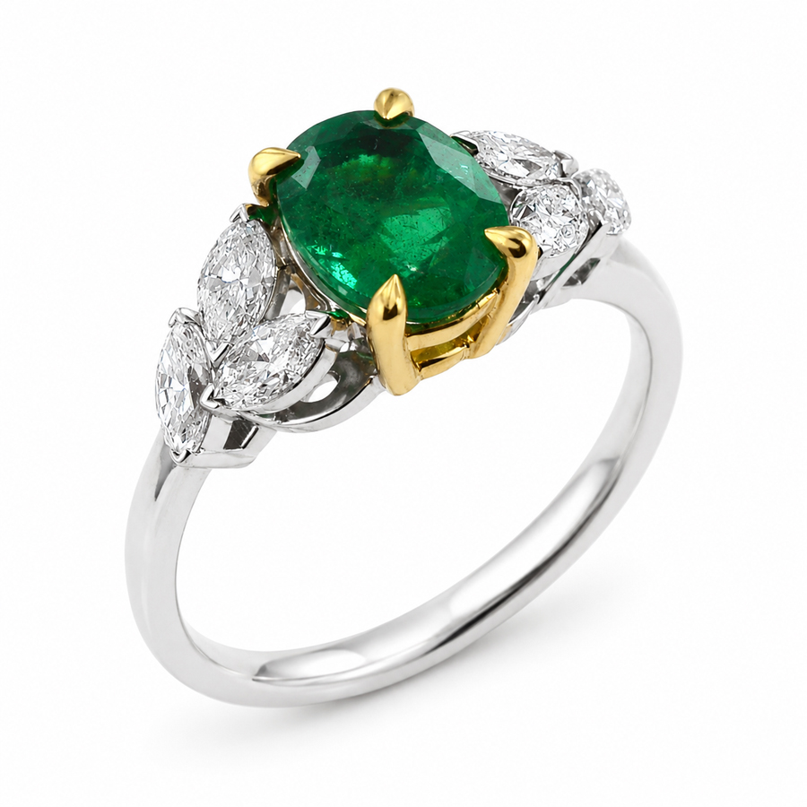 Anello Smeraldo Zambia e Diamanti marquise certificato