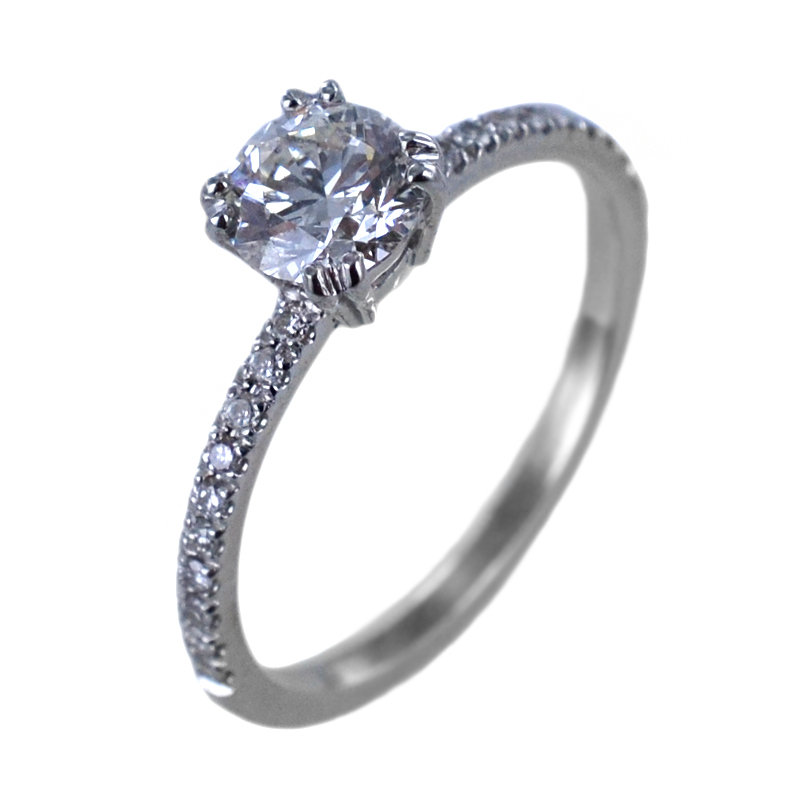 Anello Solitario a doppie griffes con diamanti sul gambo