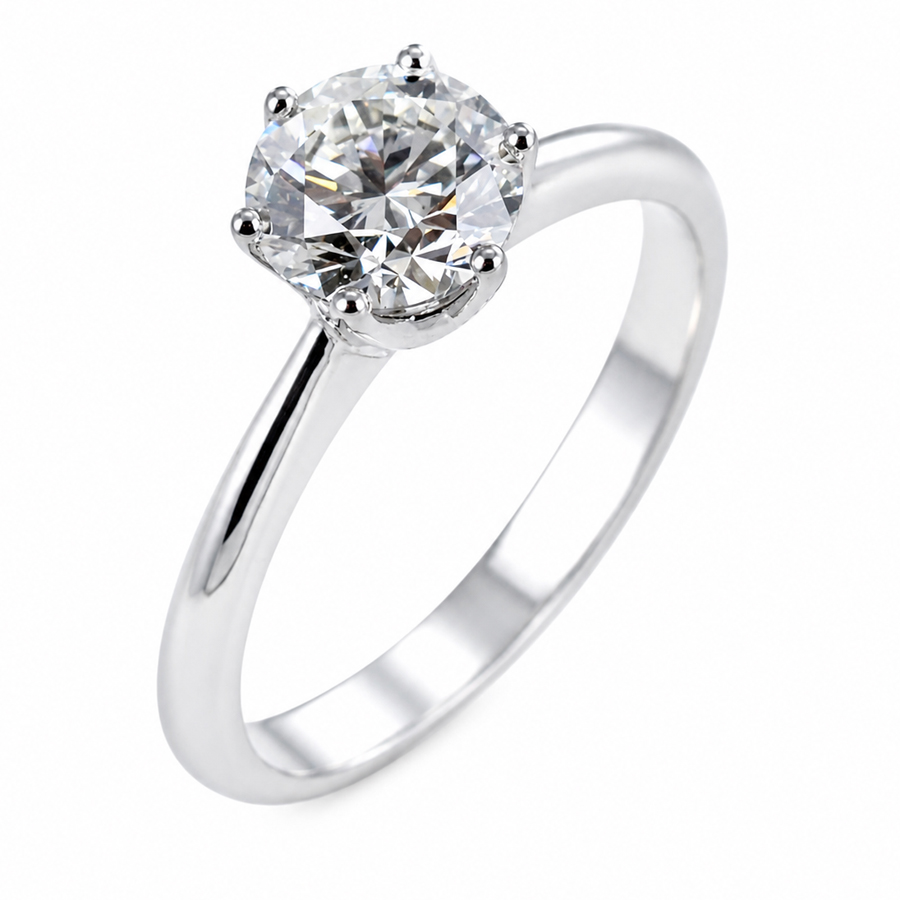 Anello Solitario con diamante da un carato 6 griffes certificato IGI