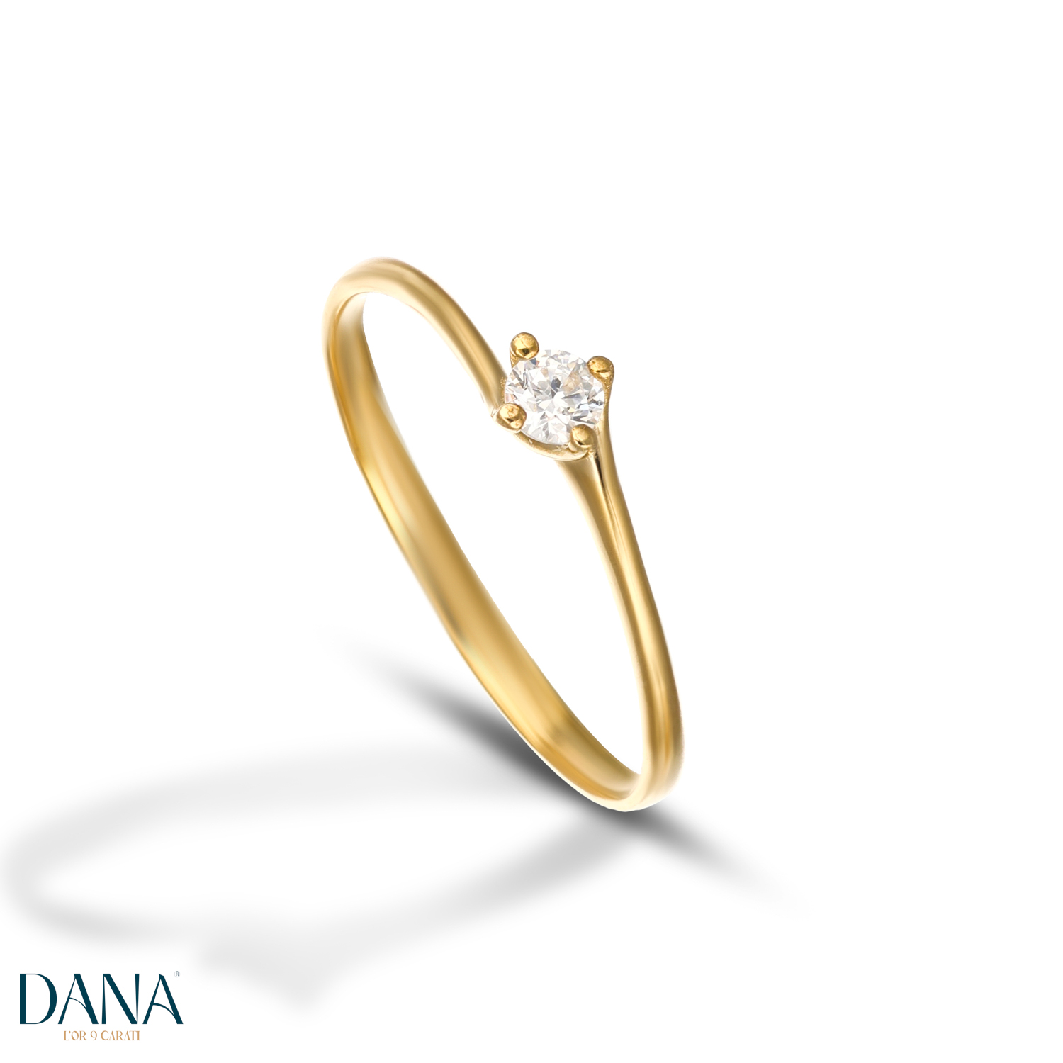 Anello solitario con zircone in oro giallo 9 kt