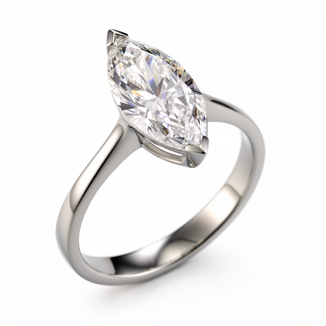 Anello Solitario Diamante Marquise Lab Grown grande 2 carati cert IGI