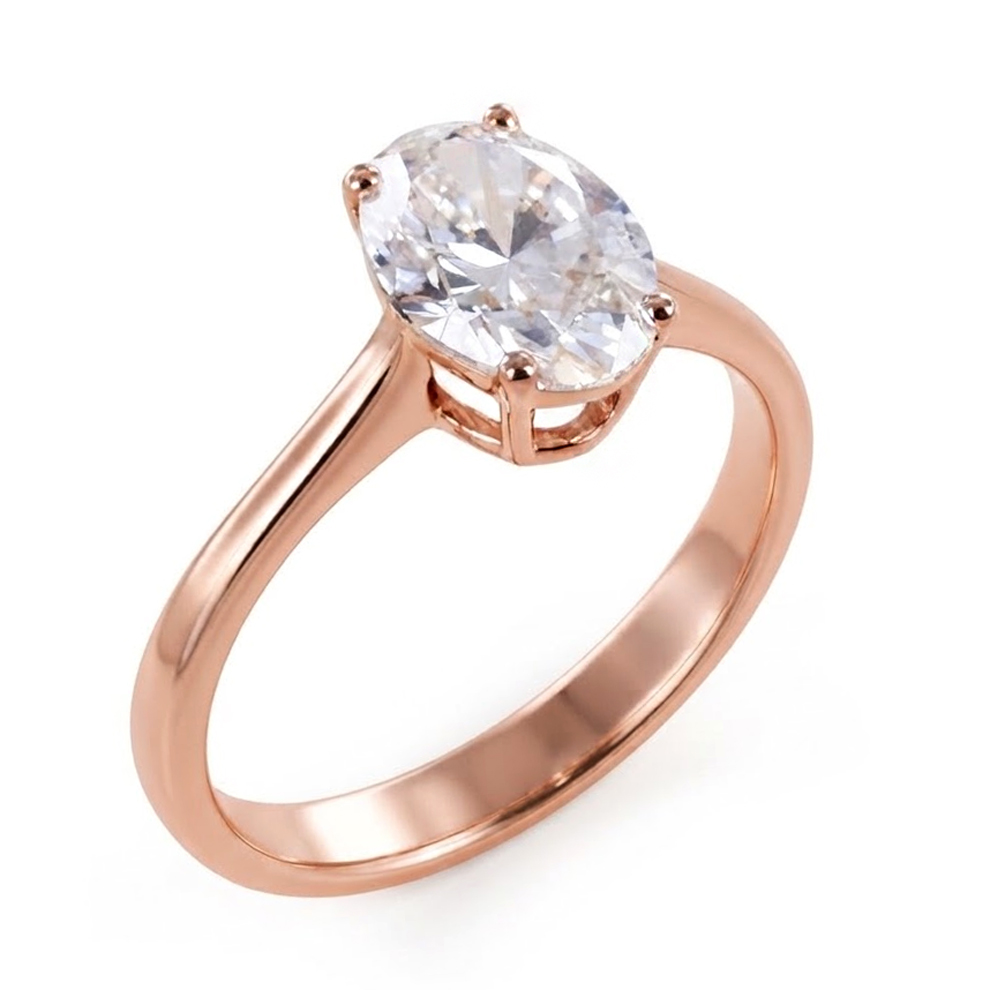 Anello Solitario rosa Diamante Ovale Lab Grown grande 1.51 carati cert IGI