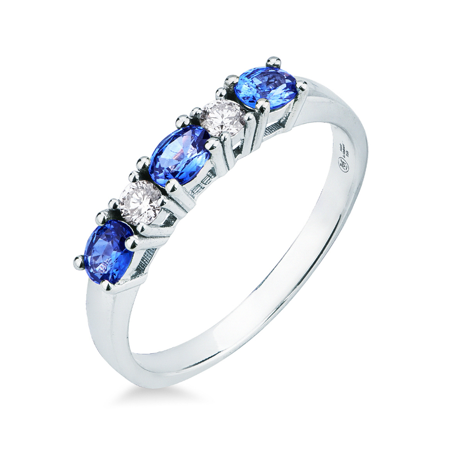 Anello Trilogy di Zaffiri e Diamanti alternati