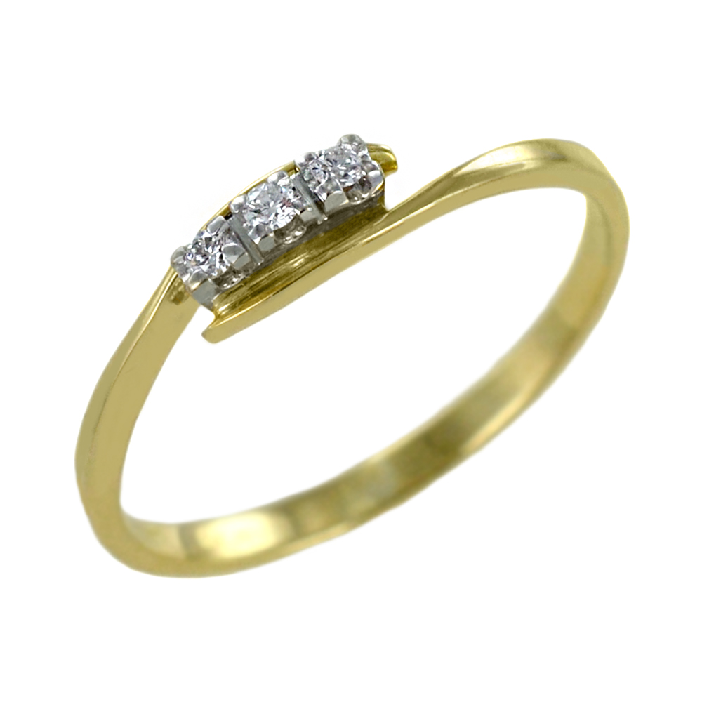 Anello Trilogy piccolo a gambo sfalsato in oro giallo con diamanti 0.05