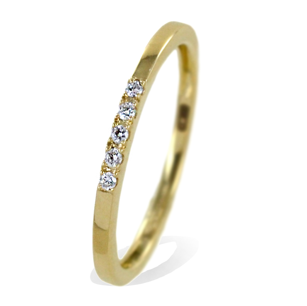 Anello Veretta sottile in oro giallo e 5 diamanti