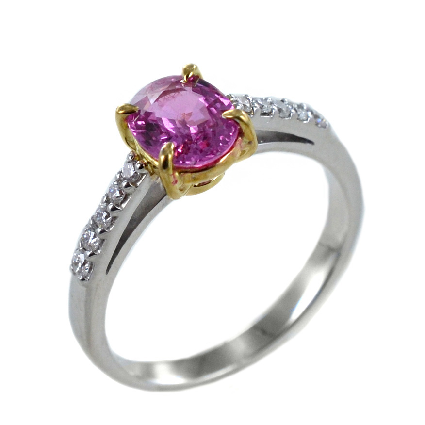 Anello Zaffiro Rosa da un oltre carato e Diamanti sul gambo