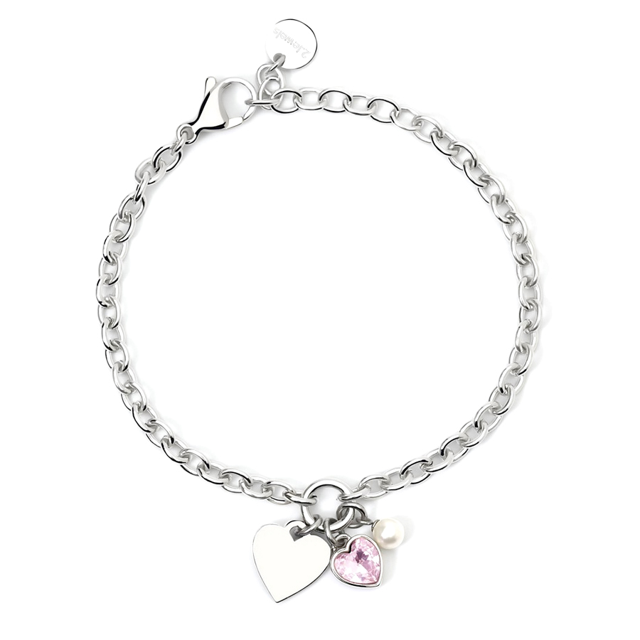 Bracciale 2Jewels in acciaio con zircone rosa a cuore e perla