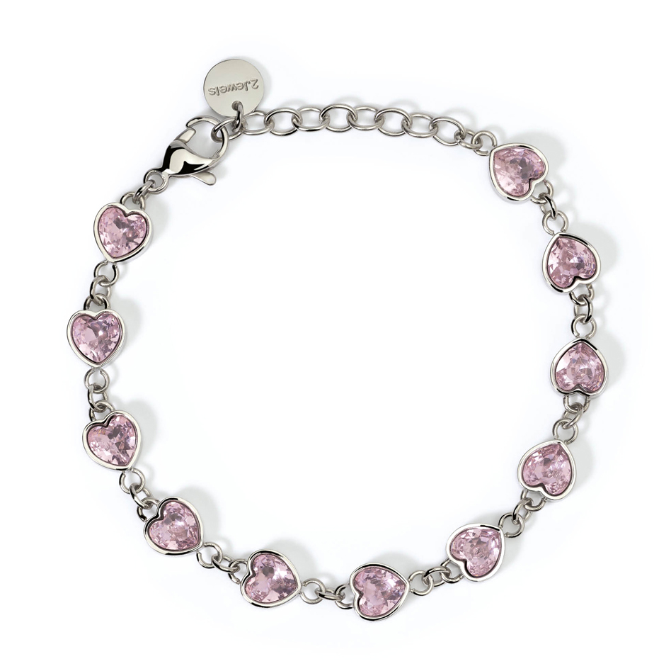 Bracciale 2Jewels in acciaio con cristalli  rosa a cuore