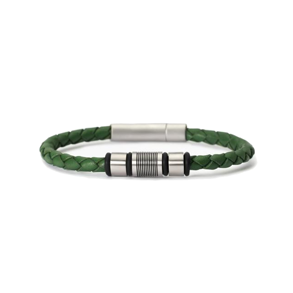 Bracciale 2Jewels Uomo acciaio e pelle verde Street 232547