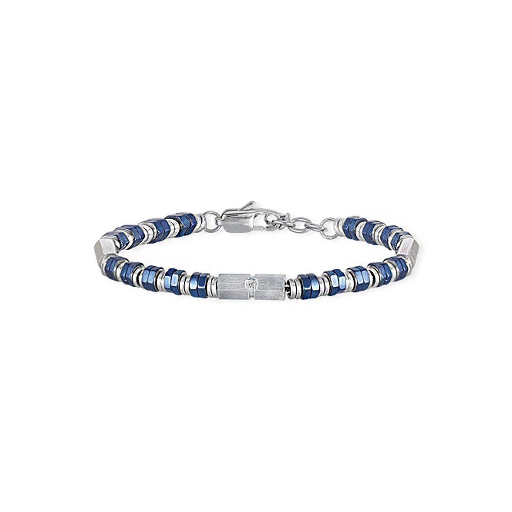 Bracciale 2Jewels Uomo BOLT 2.0 acciaio pvd blu e cristallo bianco 232097