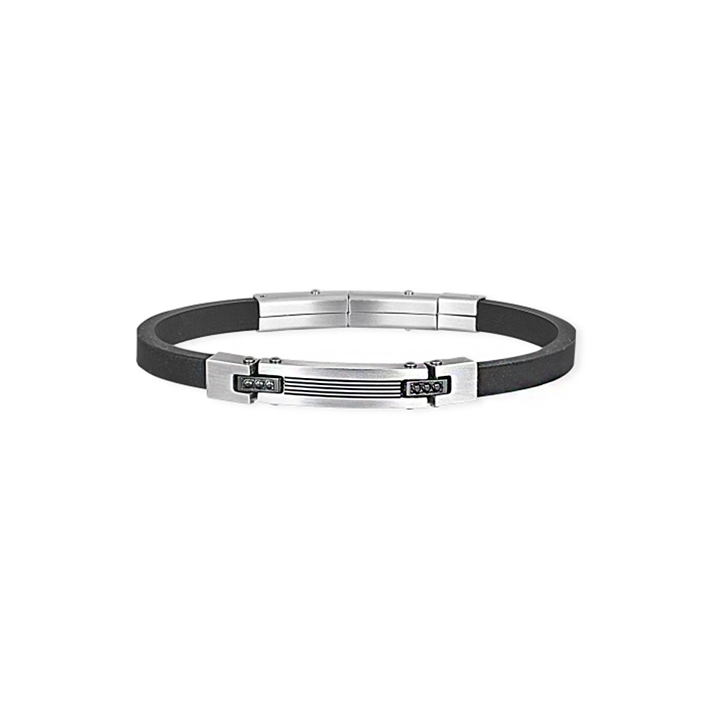 Bracciale 2Jewels Uomo Rubber acciaio e silicone nero con cristalli neri 232093