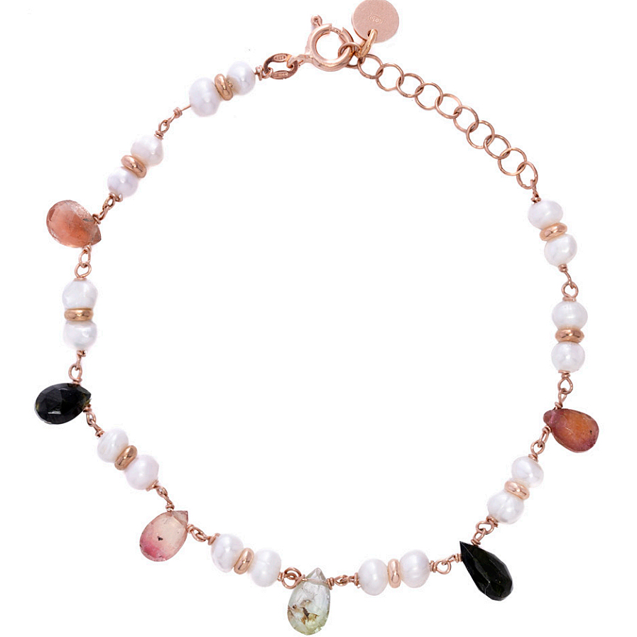 Bracciale Amelie da donna in argento con perle e pietre colorate