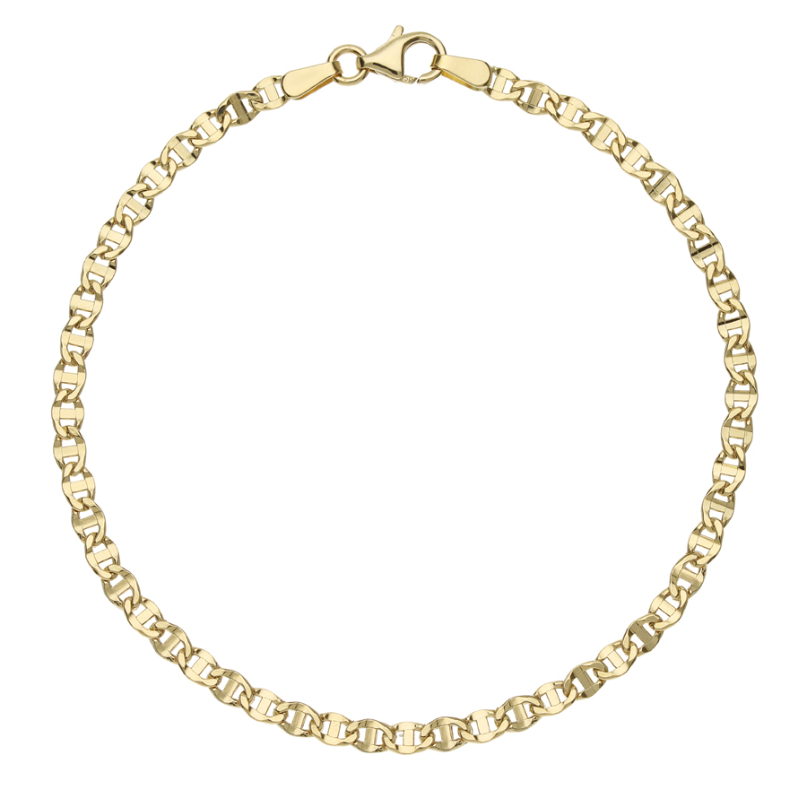 Bracciale catena piatta traversino diamantato da uomo in oro giallo