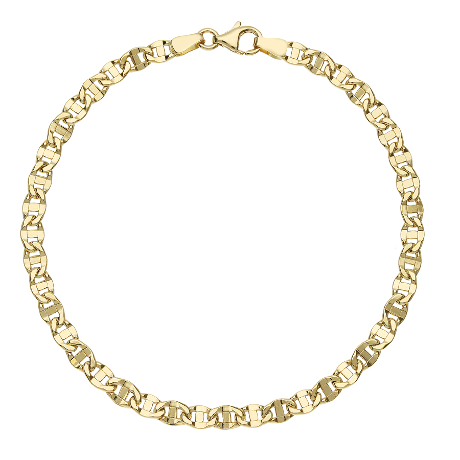 Bracciale catena piatta traversino diamantato da uomo in oro giallo