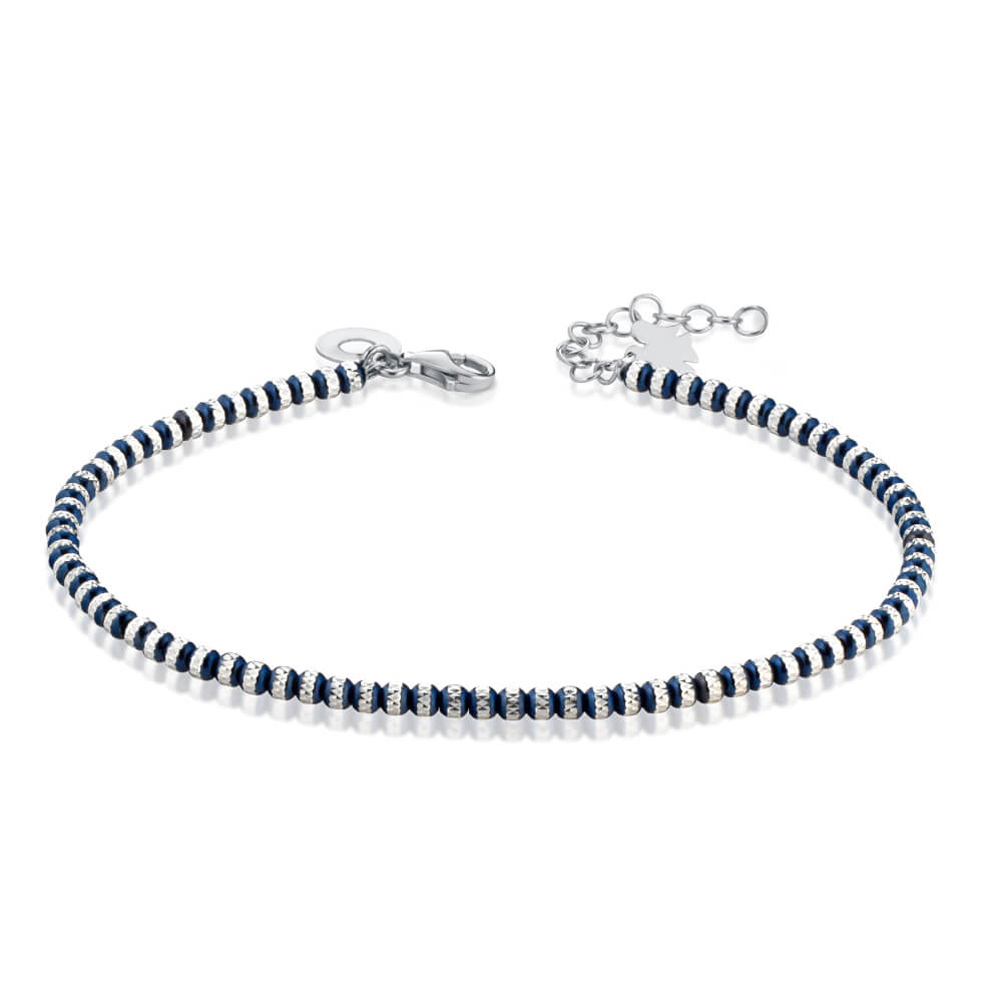 Bracciale con Angelo in argento e sfere blu diamantate GIA353  