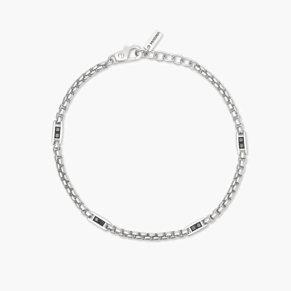 Bracciale da uomo con catena veneta e inserti neri Race 534084