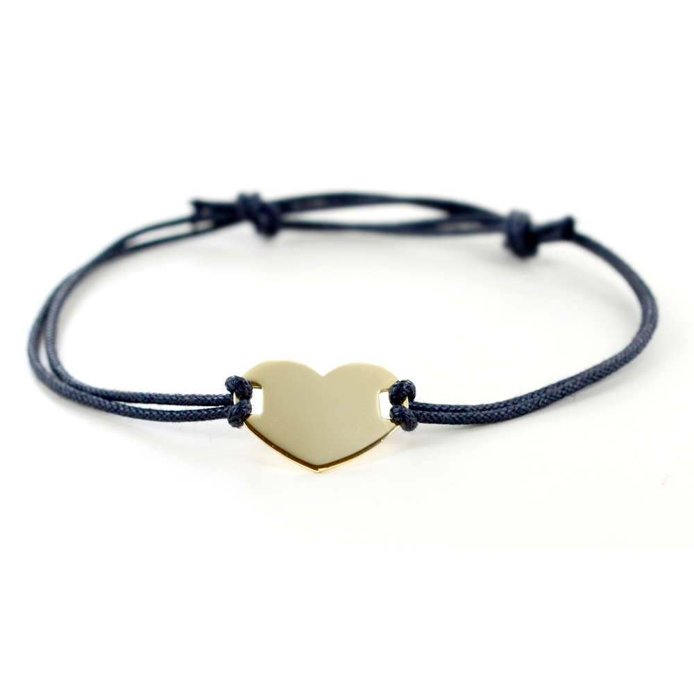 Bracciale con Cuore personalizzabile in oro e cordoncino nero