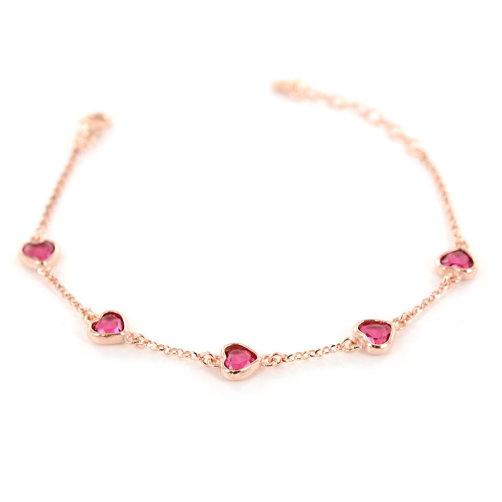 Bracciale con cuori e zirconi a forma di cuore rosa in argento rose AmoreeBaci