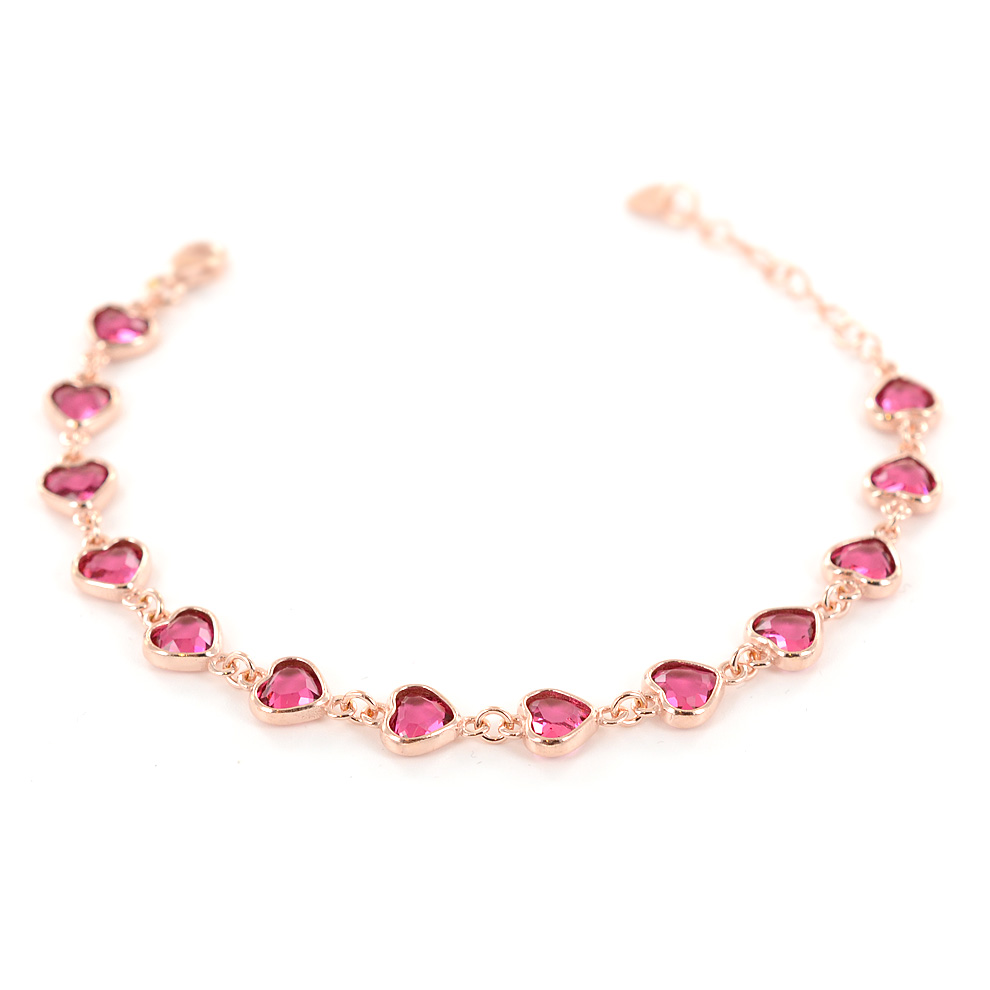 Bracciale con cuori in fila zirconi a forma di cuore rosa in argento rose AmoreeBaci