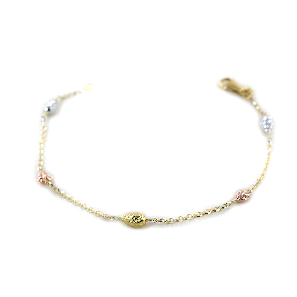 Bracciale con cuoricini e coni in oro giallo bianco e rosa