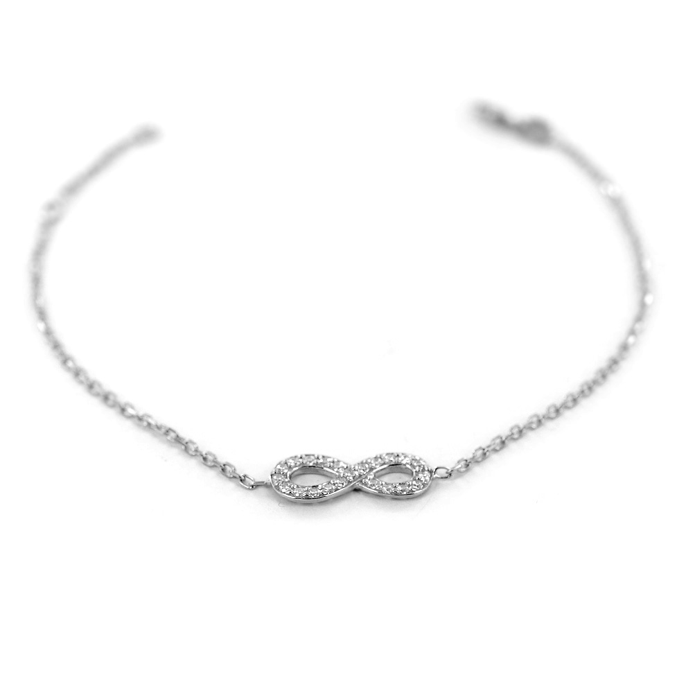 Bracciale con infinito in oro bianco e zirconi - braccialetto infinity