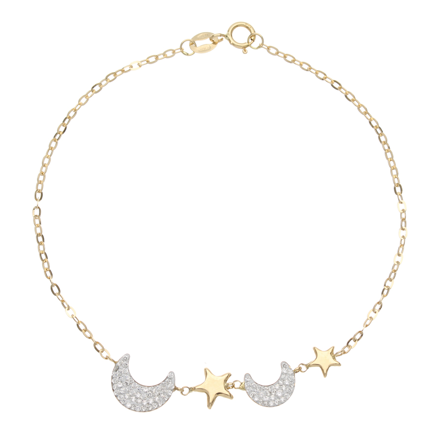 Bracciale con Luna e Stelle con Zirconi in oro giallo