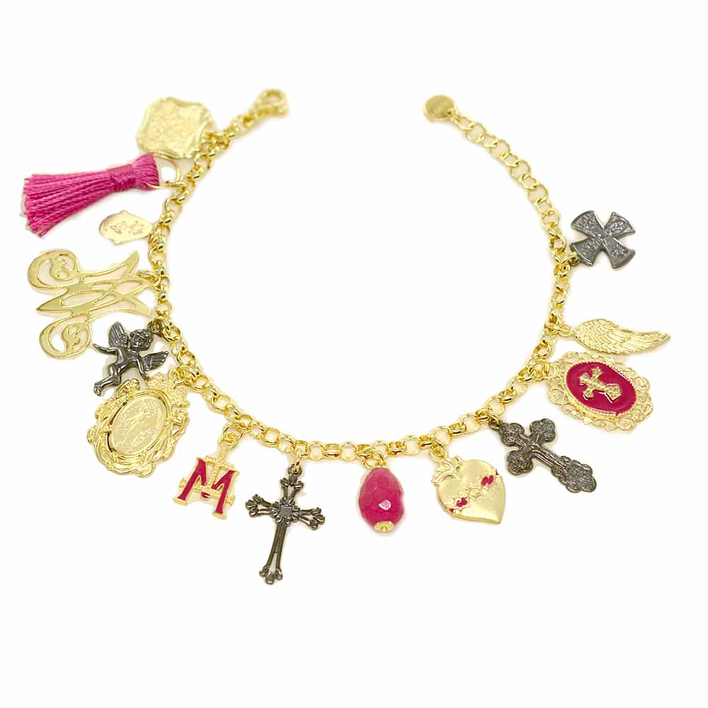 Bracciale con pendenti religiosi Madonna Miracolosa Cuore in argento Agios