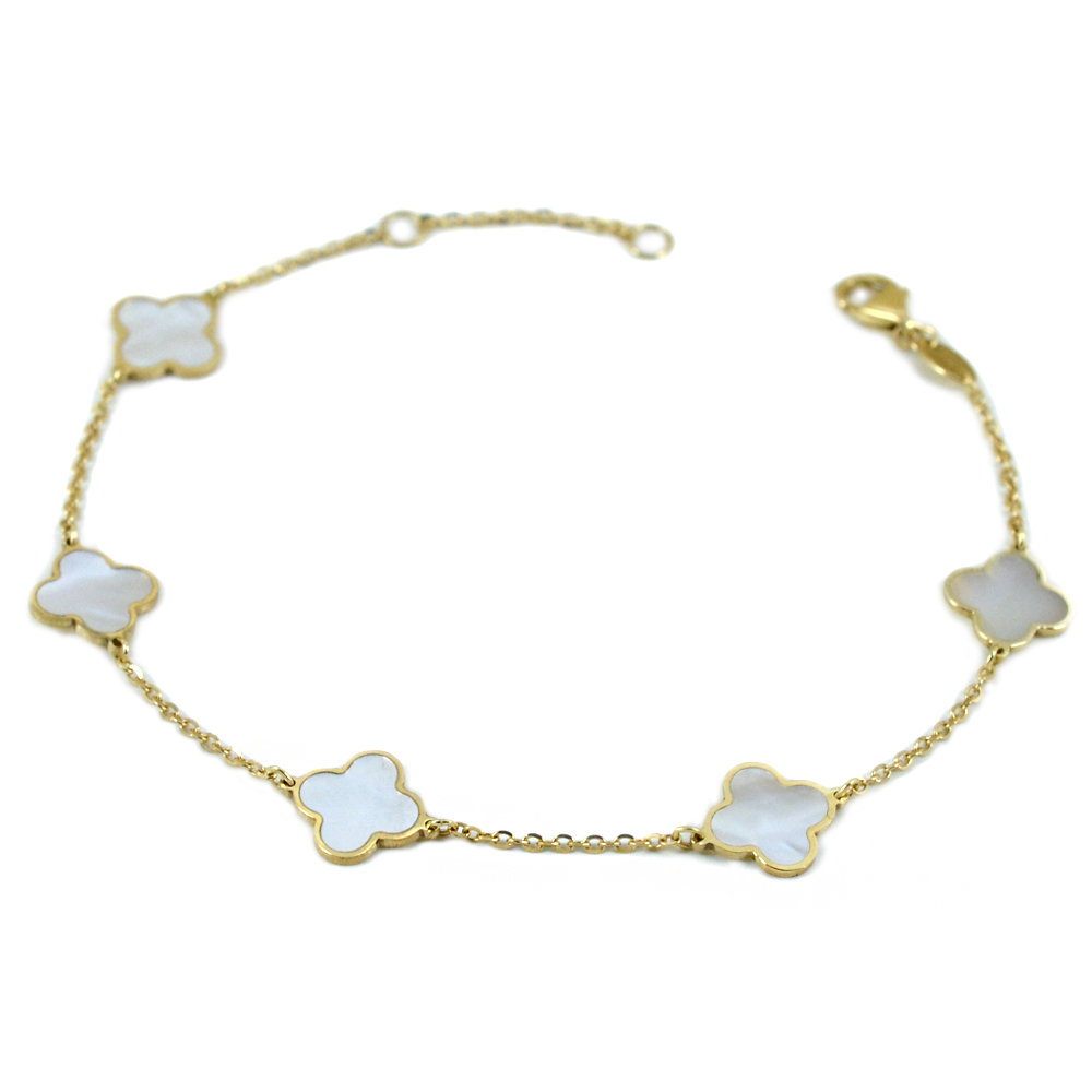 Bracciale con quadrifoglio in oro e madreperla