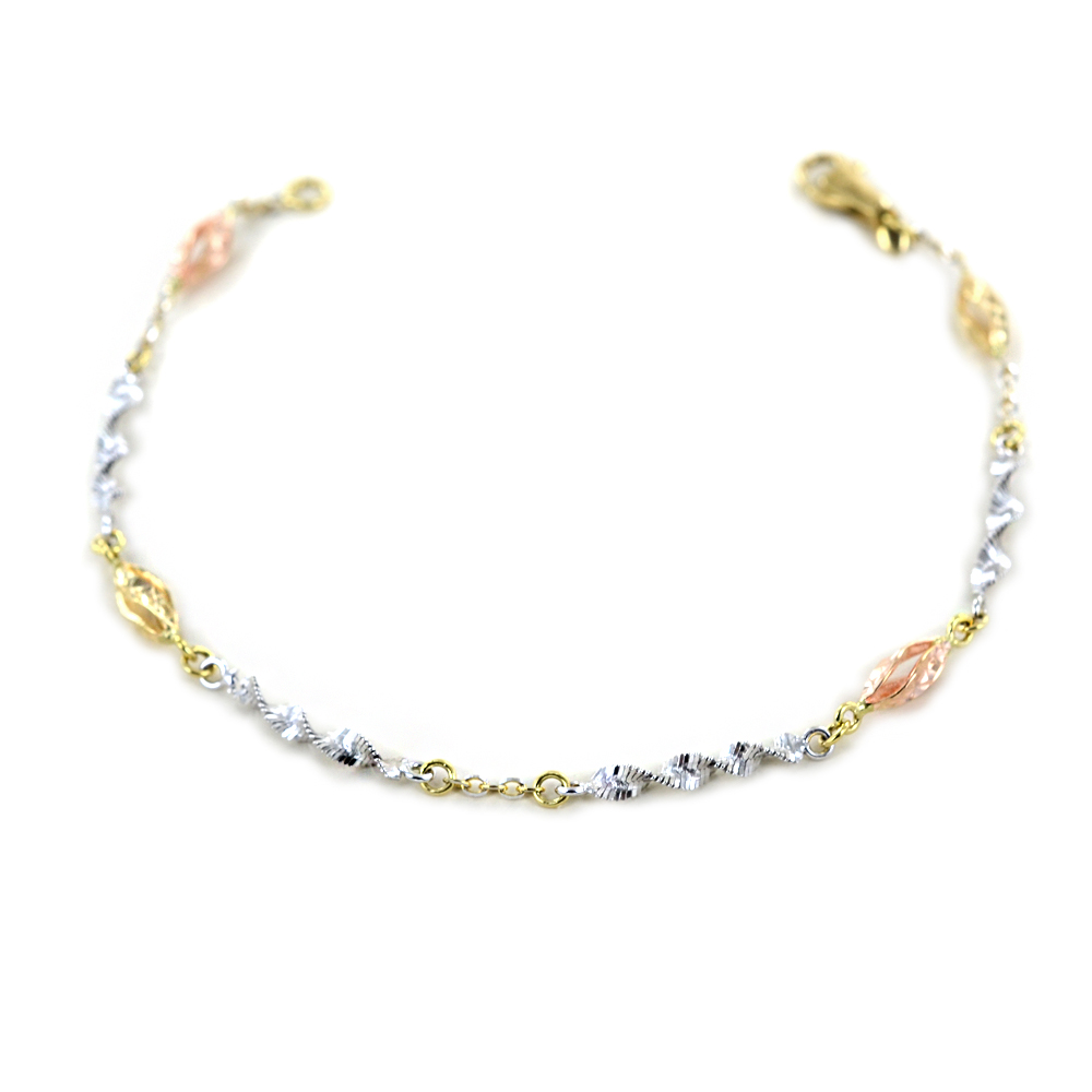 Bracciale con spirali in oro giallo bianco e rosa