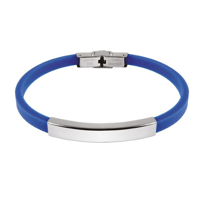 Bracciale con targa in acciaio e caucciu blu