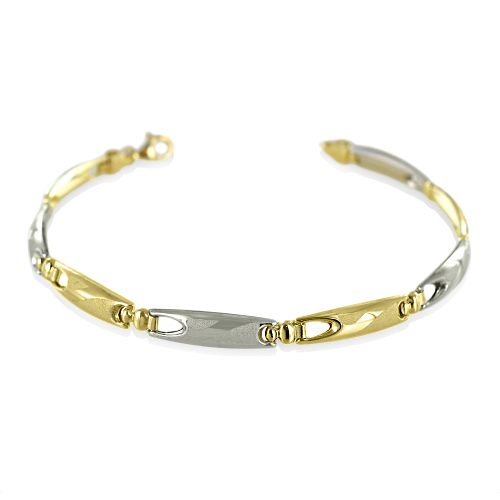 Bracciale con targhe rettangolari da uomo oro giallo e bianco 20 cm