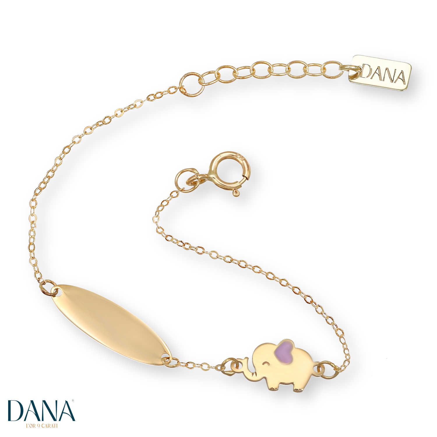 Bracciale da Bambina con Elefantino e targhetta in oro 9 kt